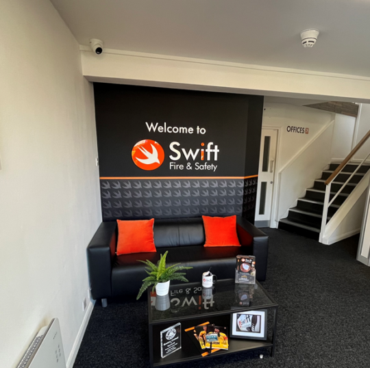 The entrance to the Swift Fire & Safety offices in Peterborough