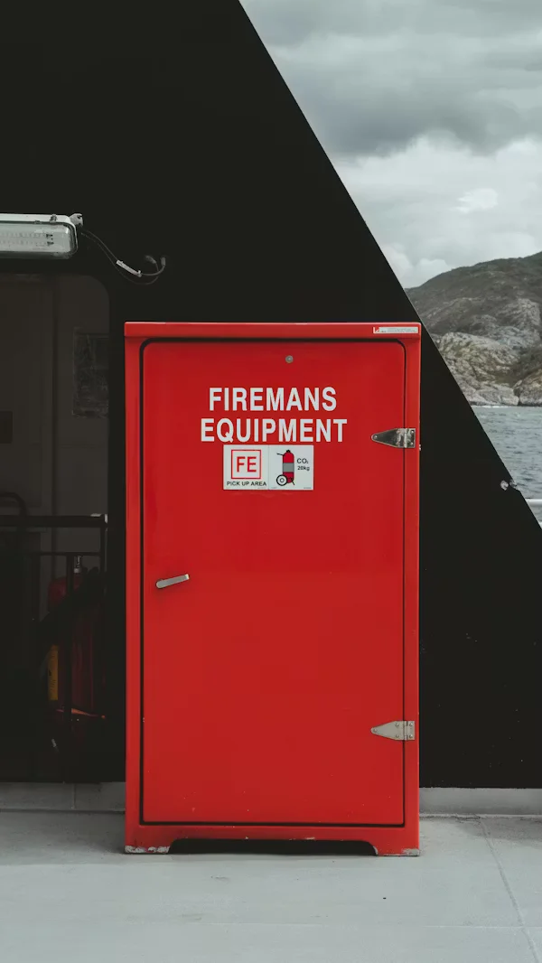 a fire equipment box next to a building.